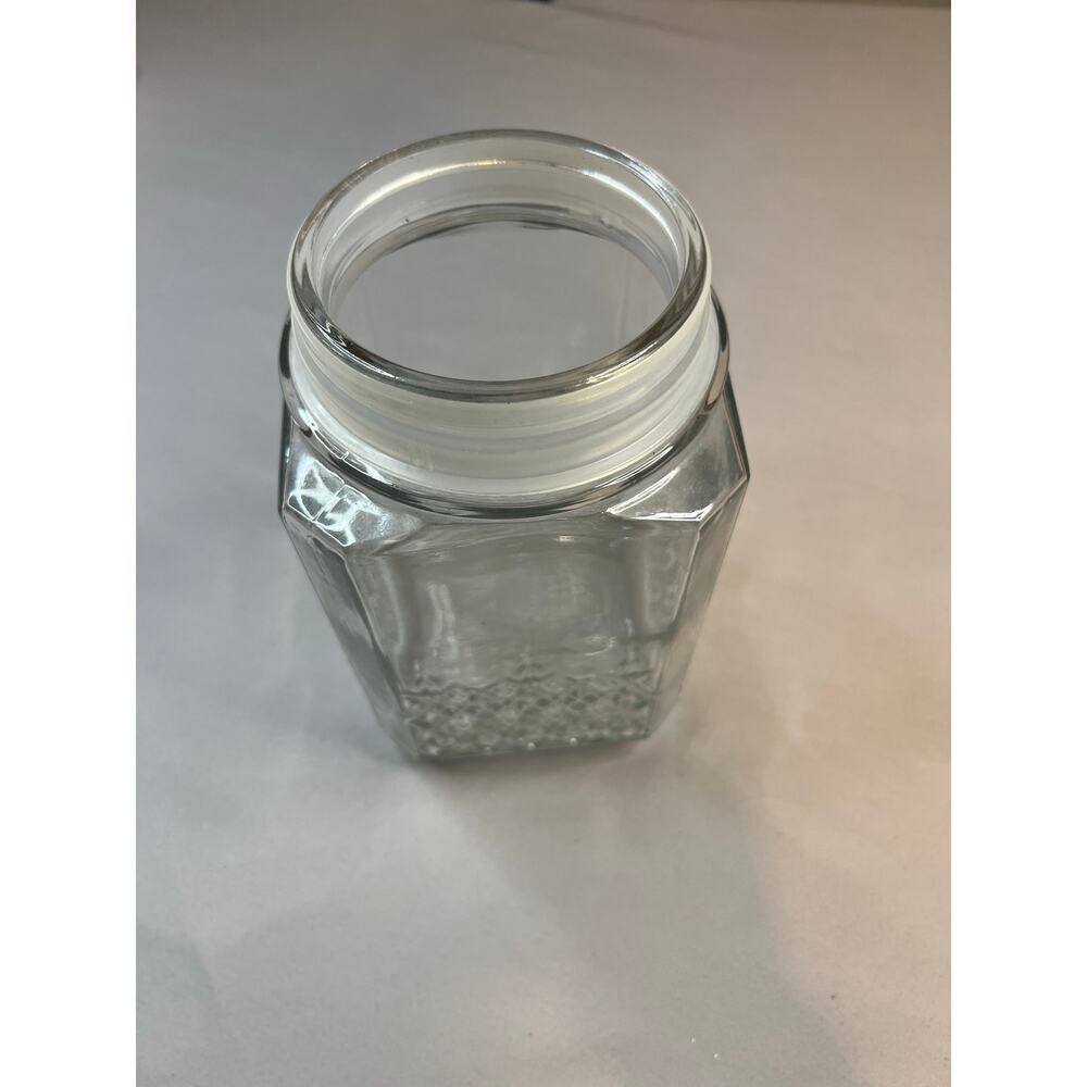 Koeze Embossed Clear Glass Jar w/Lid 9.5” Hexagon Canister Excellent Condition - Picture 4 of 5